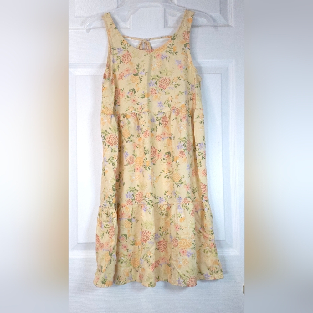 Wild Skye Tiered Floral Sundress S Suntan Flower Boho Mini Sleeveless Scoop Neck